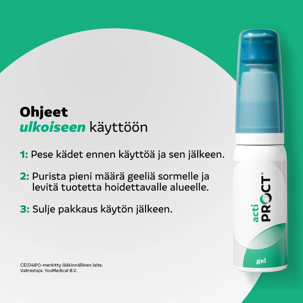 ActiProct Geeli aerosoliannostelijalla 45 ml ohjeen ulkoiseen käyttöön