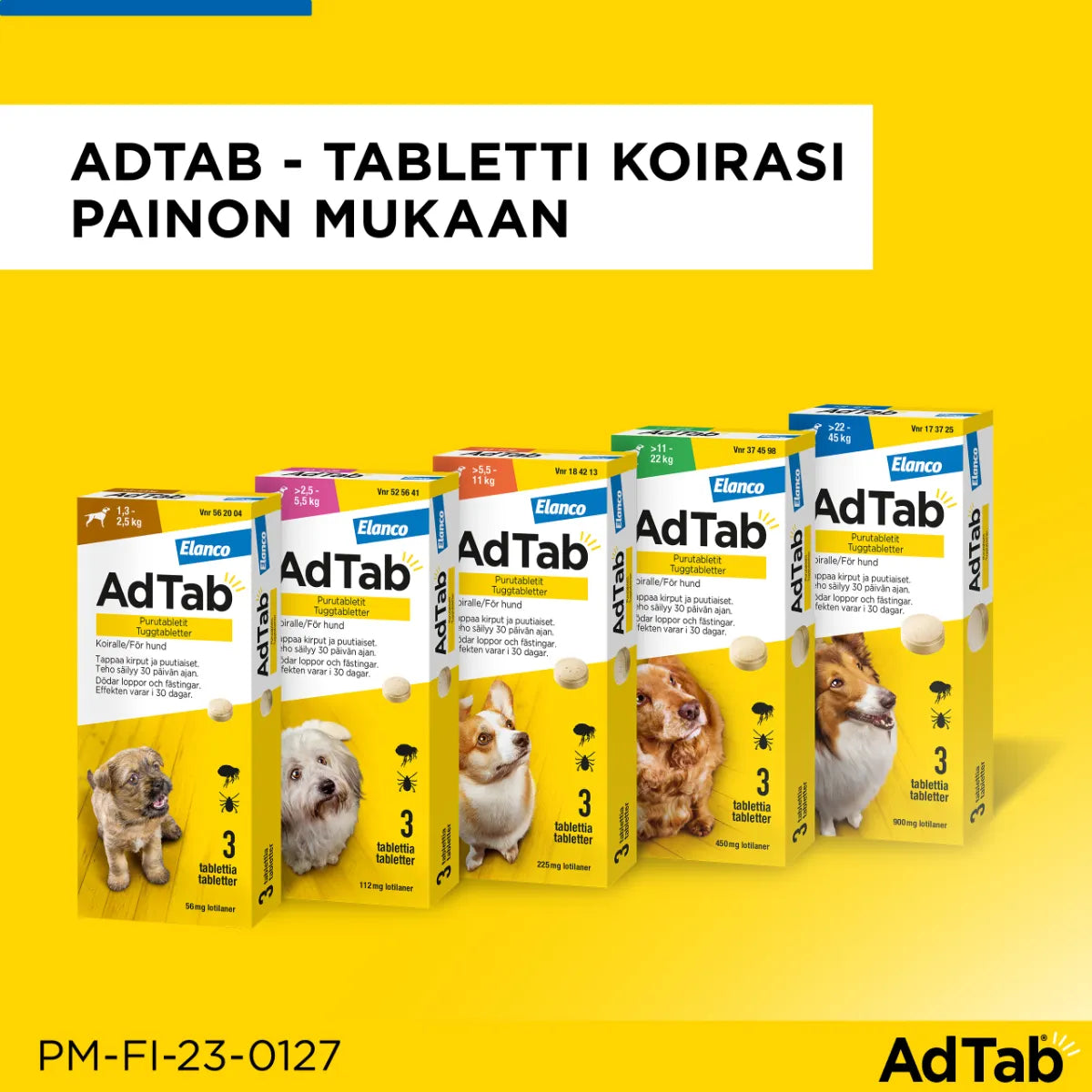 ADTAB 900 mg Vet purutabletti koirille yli 22-45 kg tabletti koirasi painon mukaan