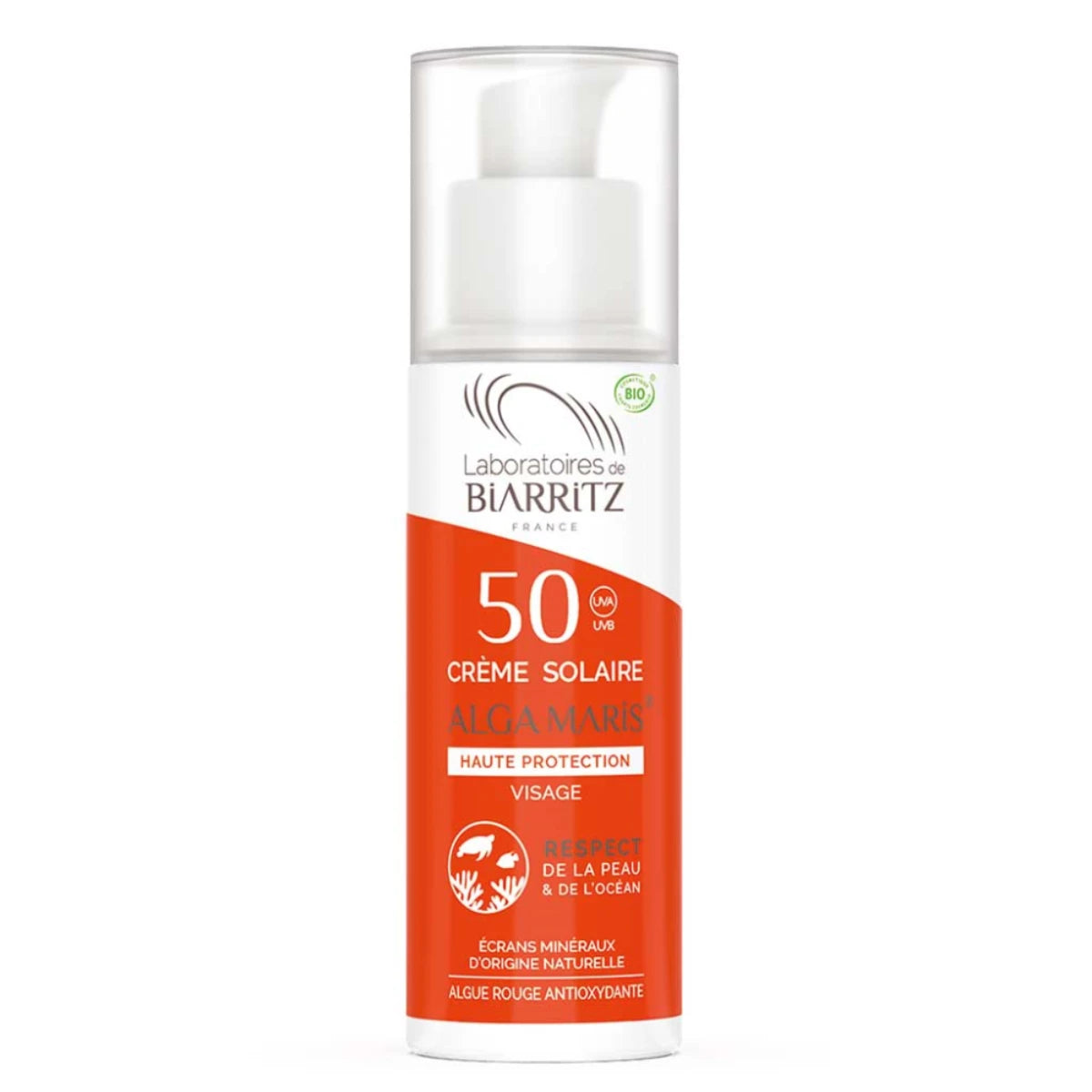 ALGA MARIS Aurinkovoide kasvoille SPF50 50 ml kevyt ja luonnollinen aurinkosuojavoide kasvoille