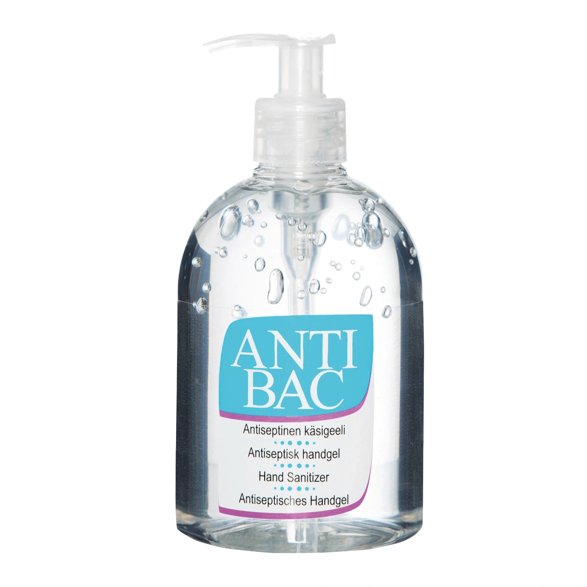 ANTIBAC Antiseptinen käsigeeli pumppupullo 500 ml geelin sisältämä glyseroli ylläpitää käsien kosteustasapainoa