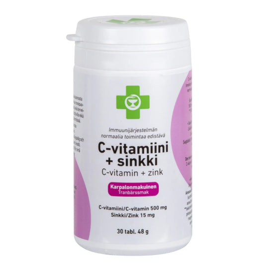 APTEEKKI C-vitamiini + sinkki purutabletti 30 kpl karpalonmakuinen