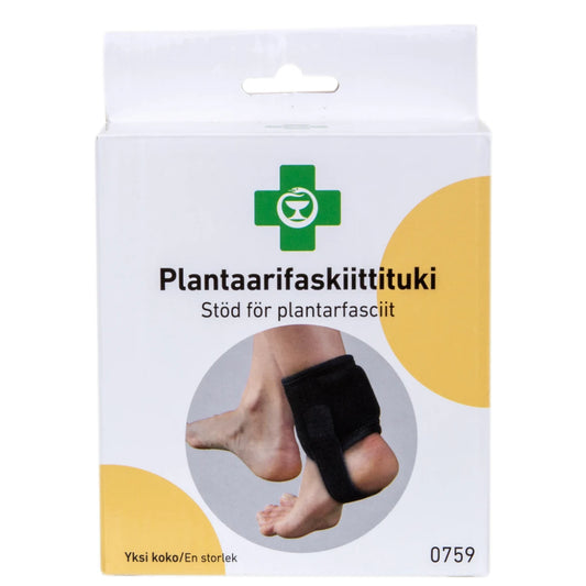 APTEEKKI Plantaarifaskiittituki lievittää plantaarifaskiitin aiheuttamaa kantapääkipua venyttämällä jalkapohjan kalvojännettä.