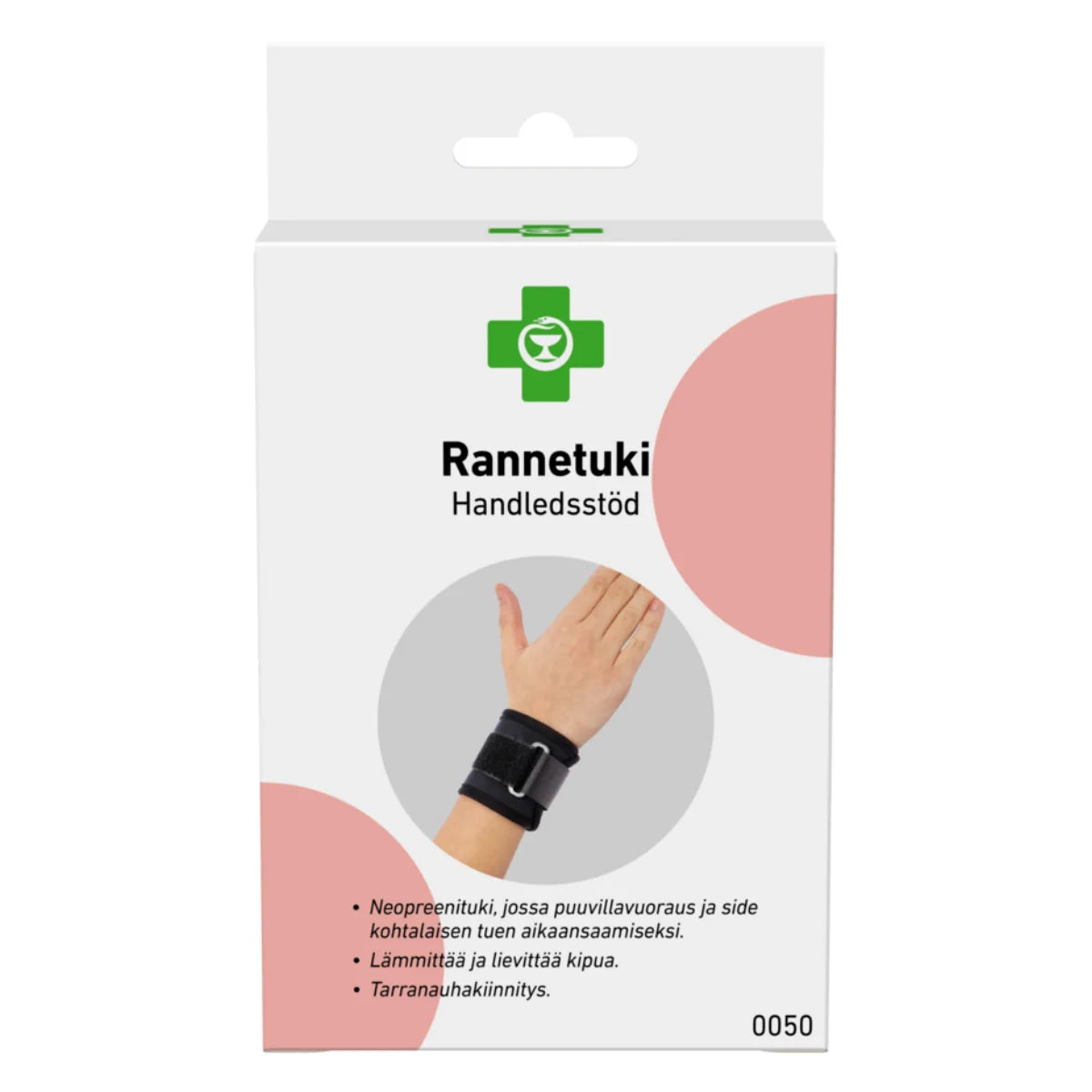 APTEEKKI Rannetuki musta, tarranauhakiinnitys