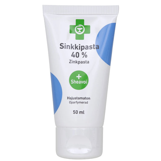 APTEEKKI Sinkkipasta 40 % 50 ml sisältää ihoa hoitavaa sheavoita