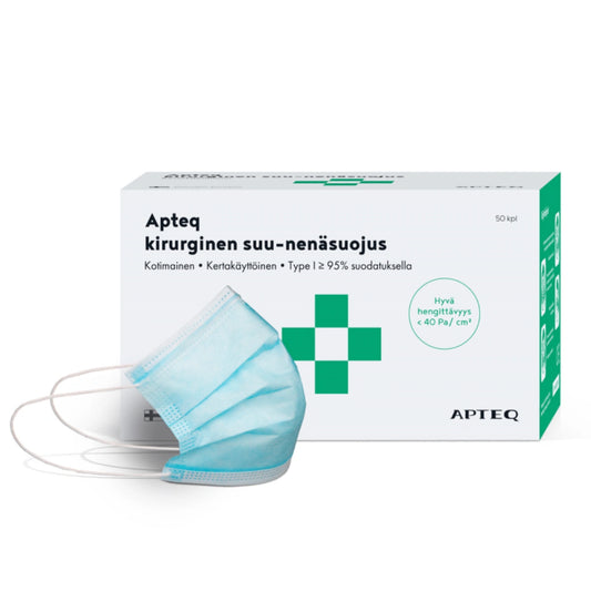 APTEQ Kirurginen suu-nenäsuojus 50 kpl kotimainen