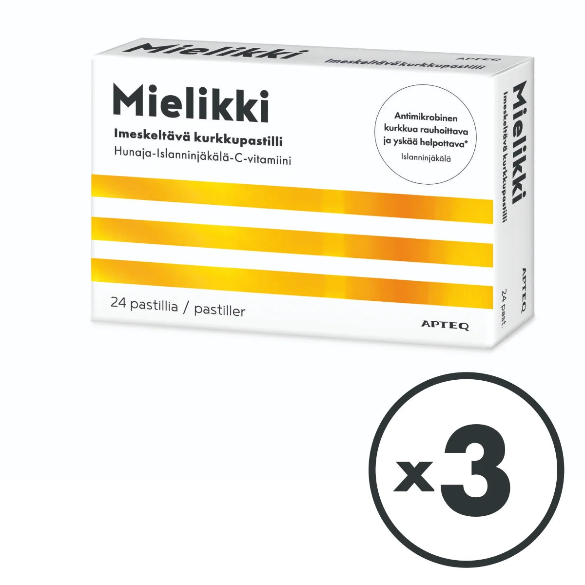 Apteq Mielikki Imeskeltävä yskänpastilli 3x24 kpl