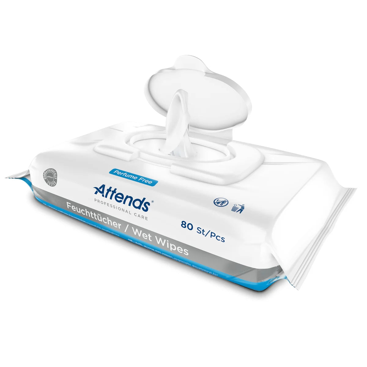 Attends Wet Wipes pakkauksessa lukittava kansi kuivumisen estämiseksi