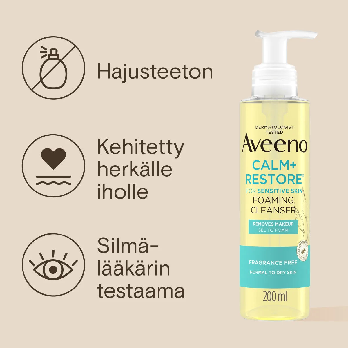 Aveeno Calm + Restore Foaming Cleanser 200 ml – hajusteeton puhdistusvaahto