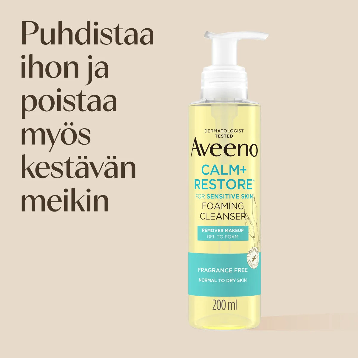 Aveeno Calm + Restore Foaming Cleanser 200 ml –  Hellävarainen, hajusteeton vaahtopuhdistus kasvoille