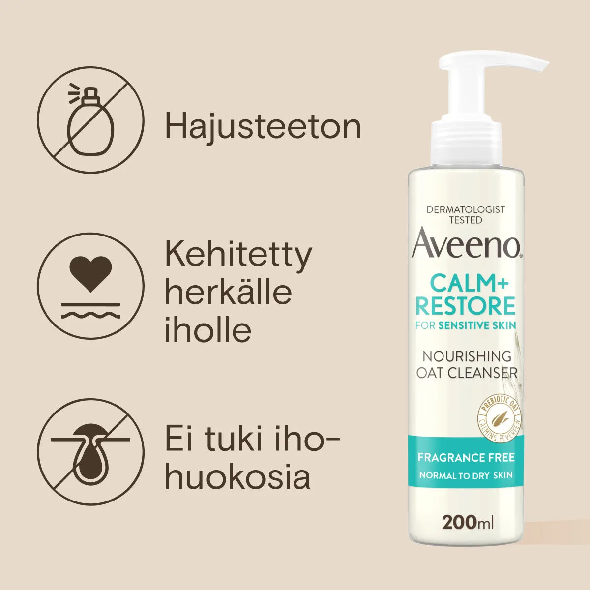 Aveeno CALM+RESTORE® Nourishing Oat Cleanser 200 ml – hajusteeton voidemainen puhdistusgeeli