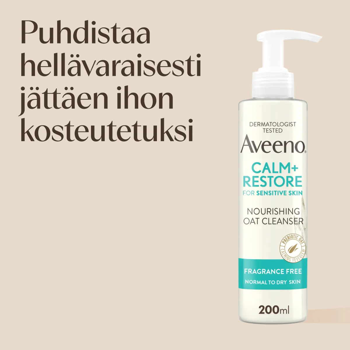 Aveeno CALM+RESTORE® Nourishing Oat Cleanser 200 ml – puhdistaa hellävaraisesti jättäen ihon kosteutetuksi