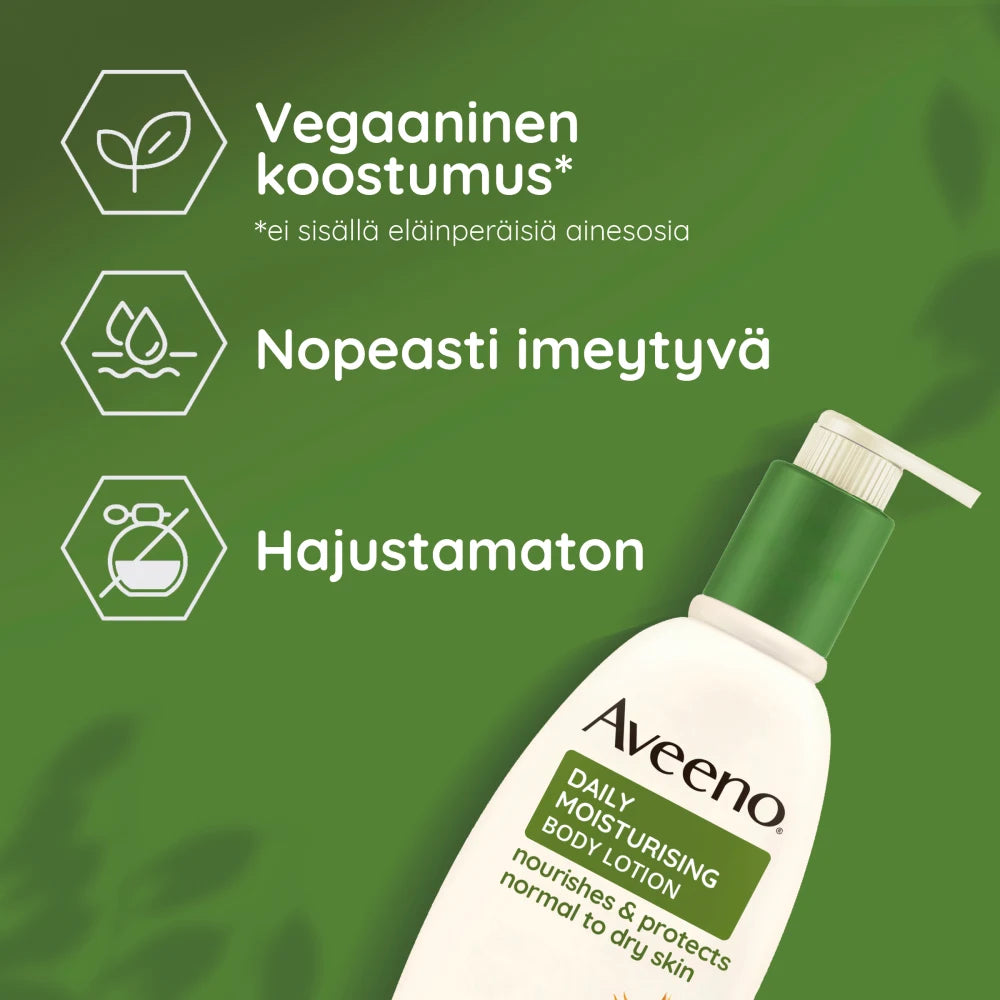 AVEENO Daily Moisturising Body Lotion kosteusvoide vegaaninen koostumus