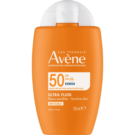 Avene Sun Ultra Fluid Invisible SPF50 50 ml ehkäisee auringonvalon aiheuttamaa ikääntymistä