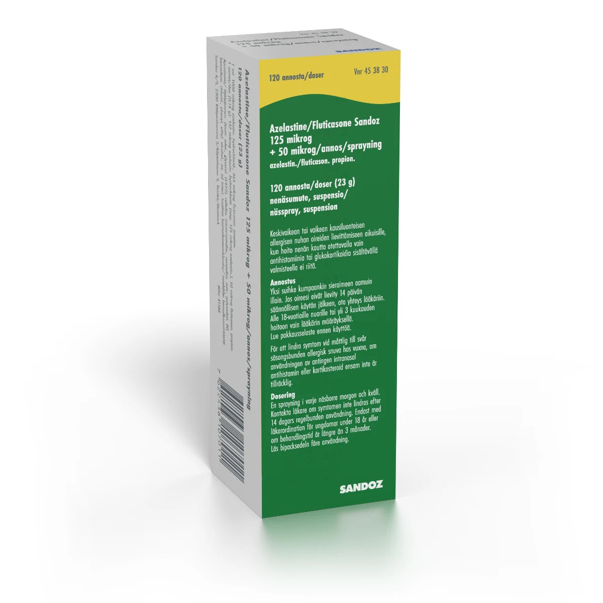 AZELASTINE/FLUTICASONE SANDOZ nenäsumute, suspensio 125/50 mikrog/annos 120 annosta