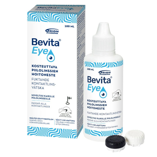 BEVITA EYE Kosteuttava piilolinssien hoitoneste 100 ml pienempi matkakokoinen pakkaus