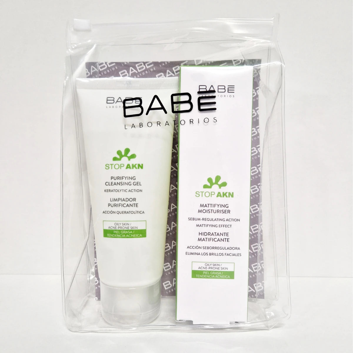 BABE Stop Akn Kit 1 kpl tuotepakkaus rasvoittuvalle iholle. Matkakokoiset epäpuhtaan ihon hoitotuotteet.