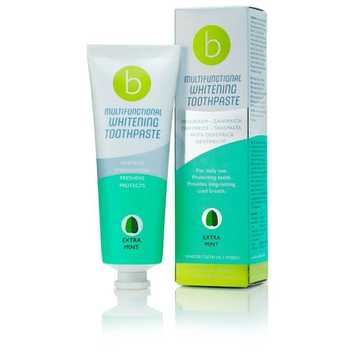 Beconfident Multifunctional Whitening hammastahna Extra Mint 75 ml näkyvästi valkoisemmat hampaat