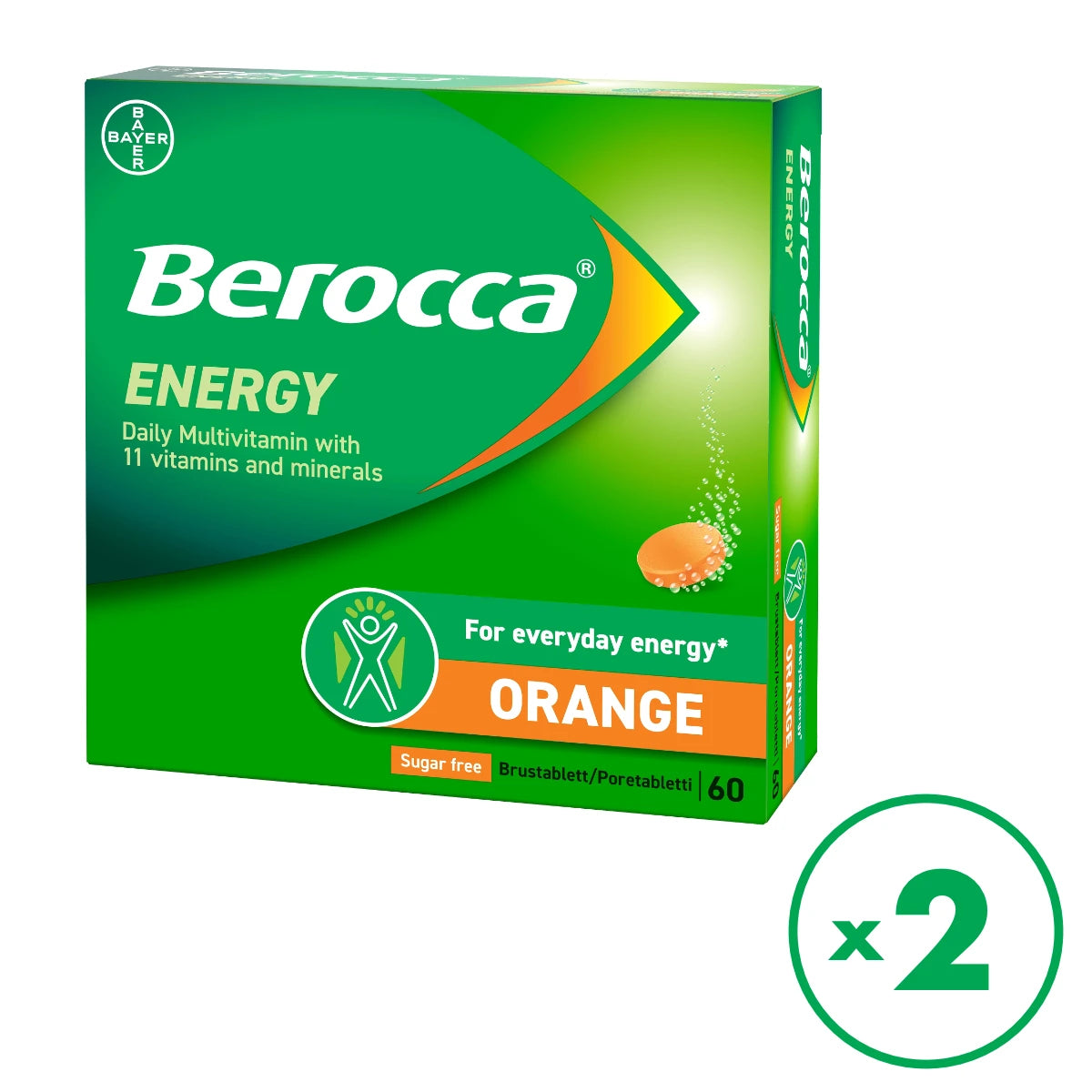 BEROCCA Energy Orange poretabletti tuplapakkauksessa