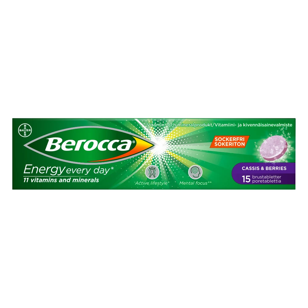 BEROCCA Energy Cassis & Berries poretabletti 15 kpl mustaherukan ja marjojen makuinen 