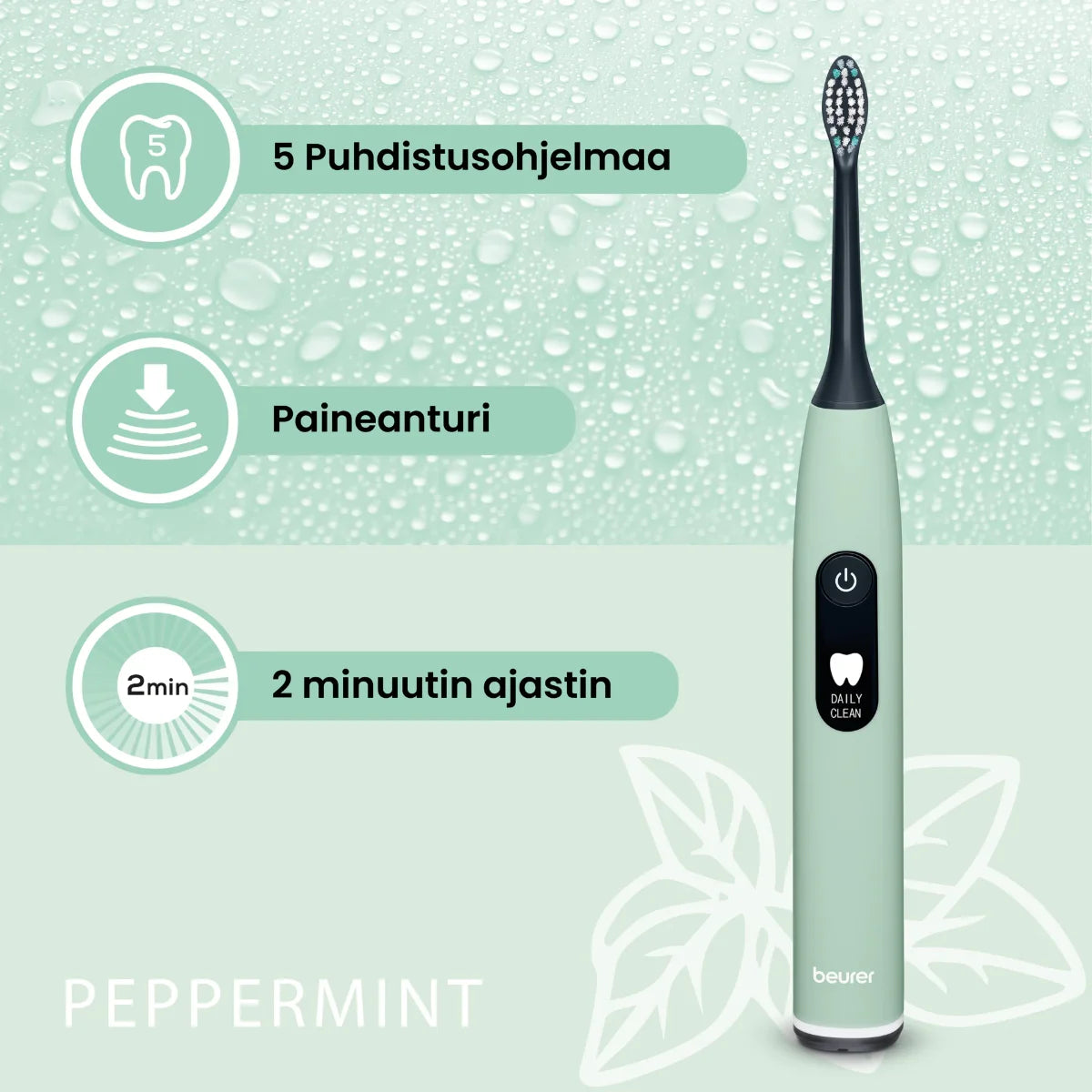 Beurer SC50 Sonic-sähköhammasharja, Peppermint, 5 puhdistusohjelmaa