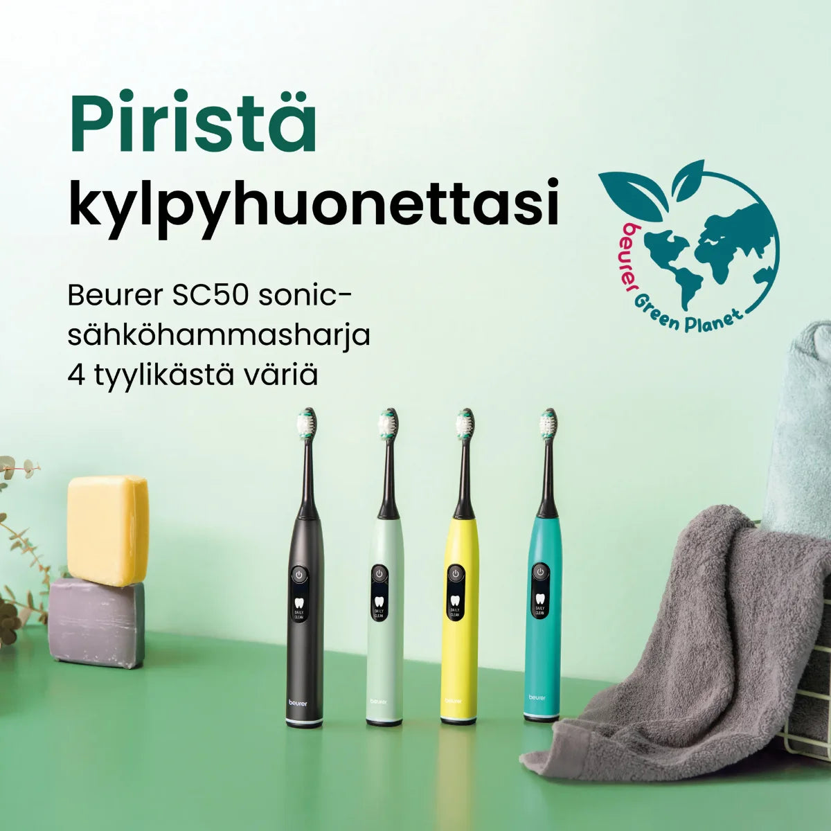 Beurer SC50 Sonic-sähköhammasharja, saatavilla neljässä eri värissä