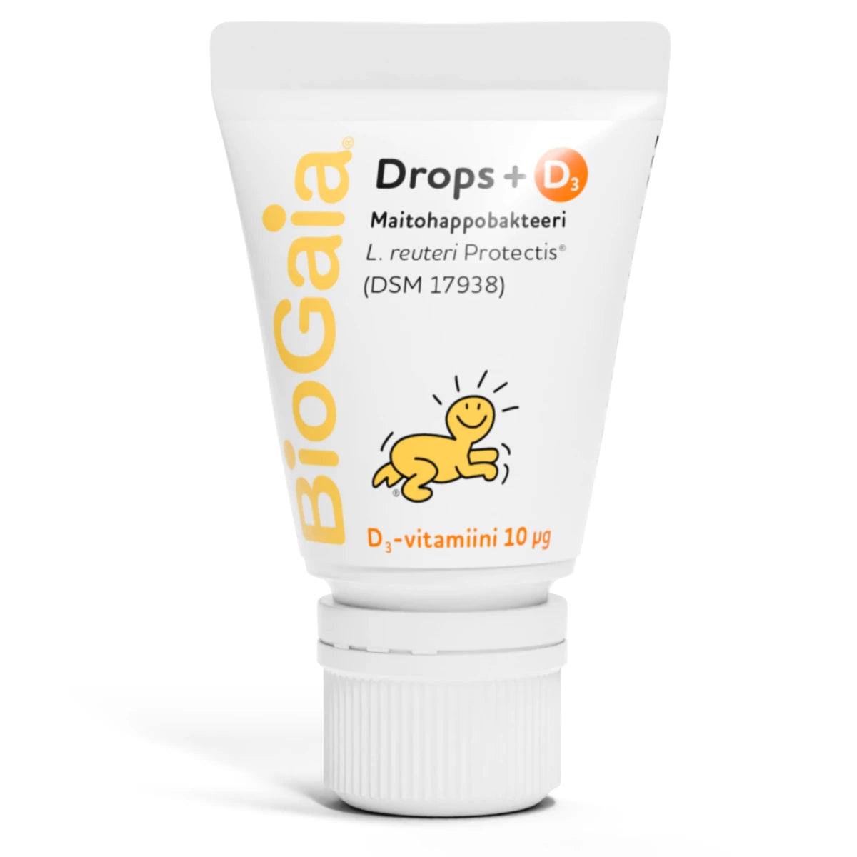 BIOGAIA Drops + D3 maitohappobakteeritippa 10 ml kätevässä tuubissa