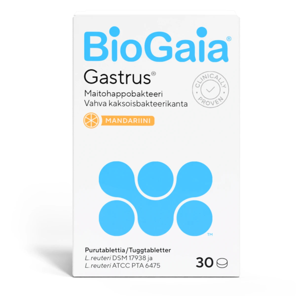 BIOGAIA Gastrus maitohappobakteerivalmiste 30 tabl mandariinin makuinen