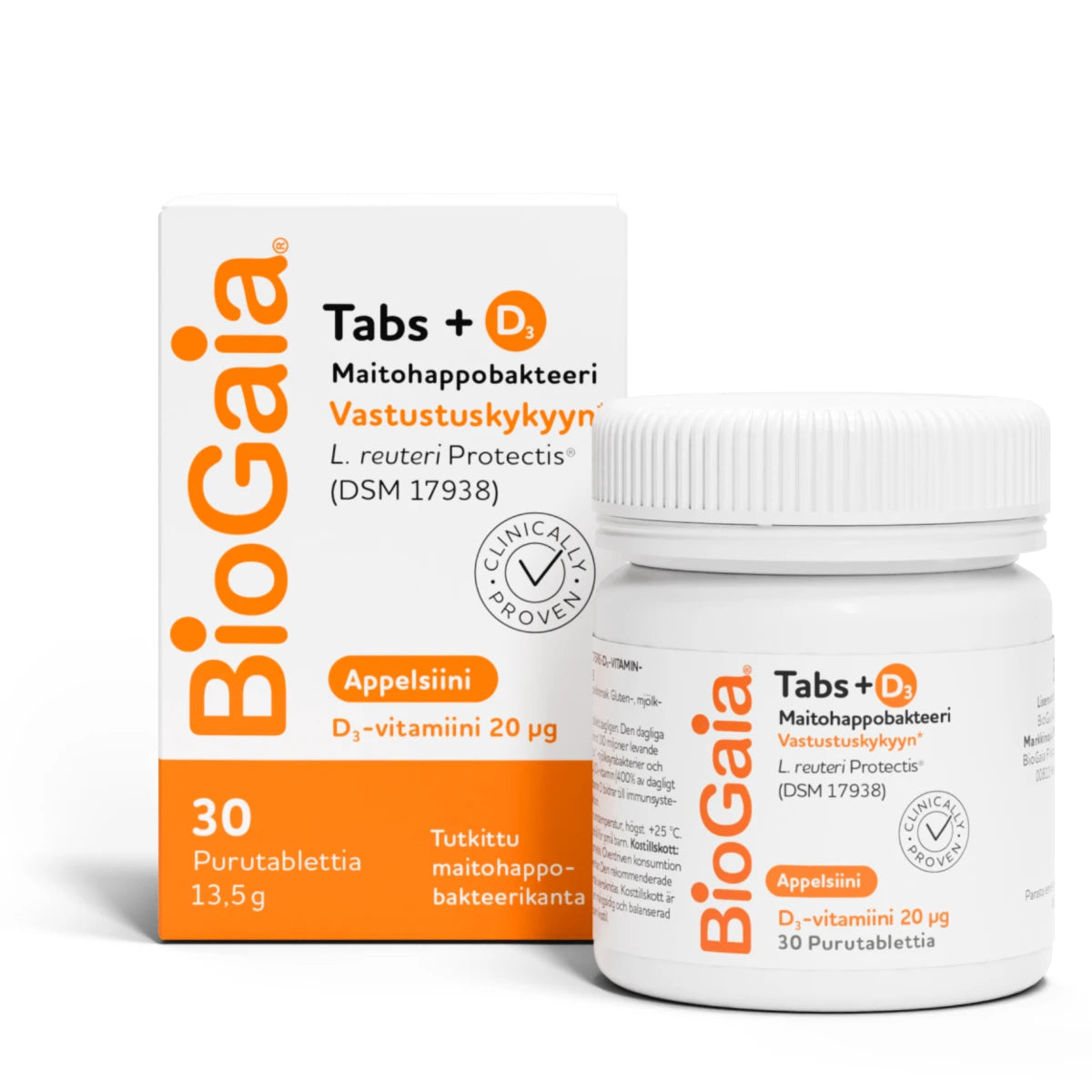 BIOGAIA Tabs + D3 appelsiini 30 kpl maitohappobakteerivalmiste