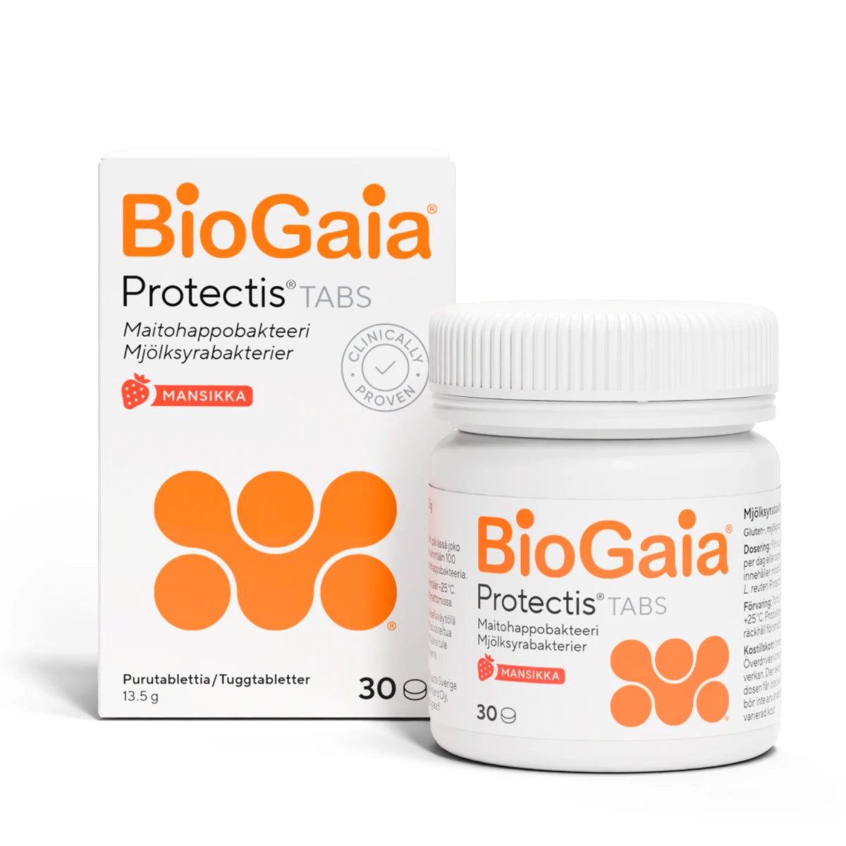 BIOGAIA Tabs Mansikka purutabletti 30 kpl maitohappobakteeri