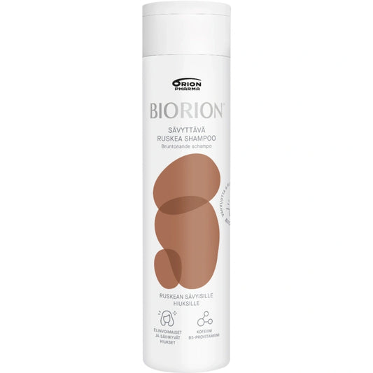 BIORION Ruskea shampoo 250 ml ylläpitää ja syventää ruskeaa sävyä ja lisää kiiltoa jokaisella käyttökerralla.