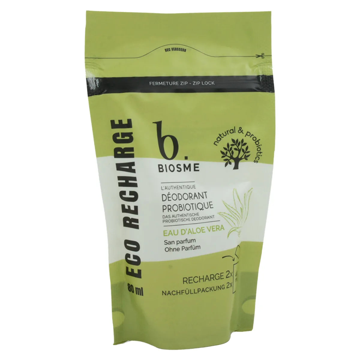 Biosme Deo Eau D'Aloe Vera refill 80 ml – Hajusteeton ja probioottinen deodorantti, täyttöpakkaus