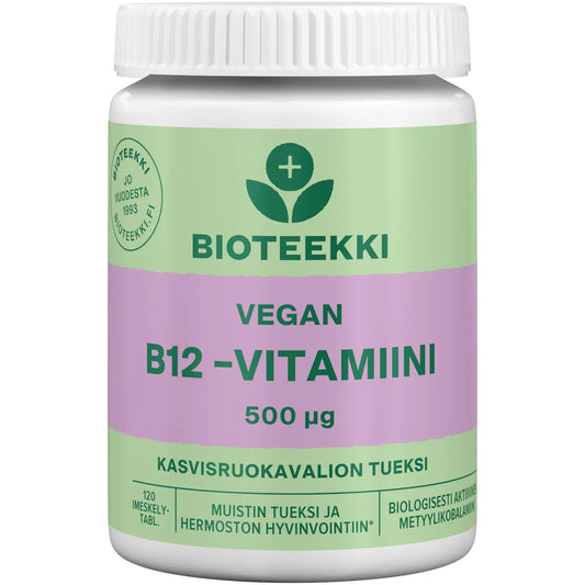Bioteekki Vegan B12-vitamiini 500 mikrog tabletti 120 kpl kasvisruokavalion tueksi