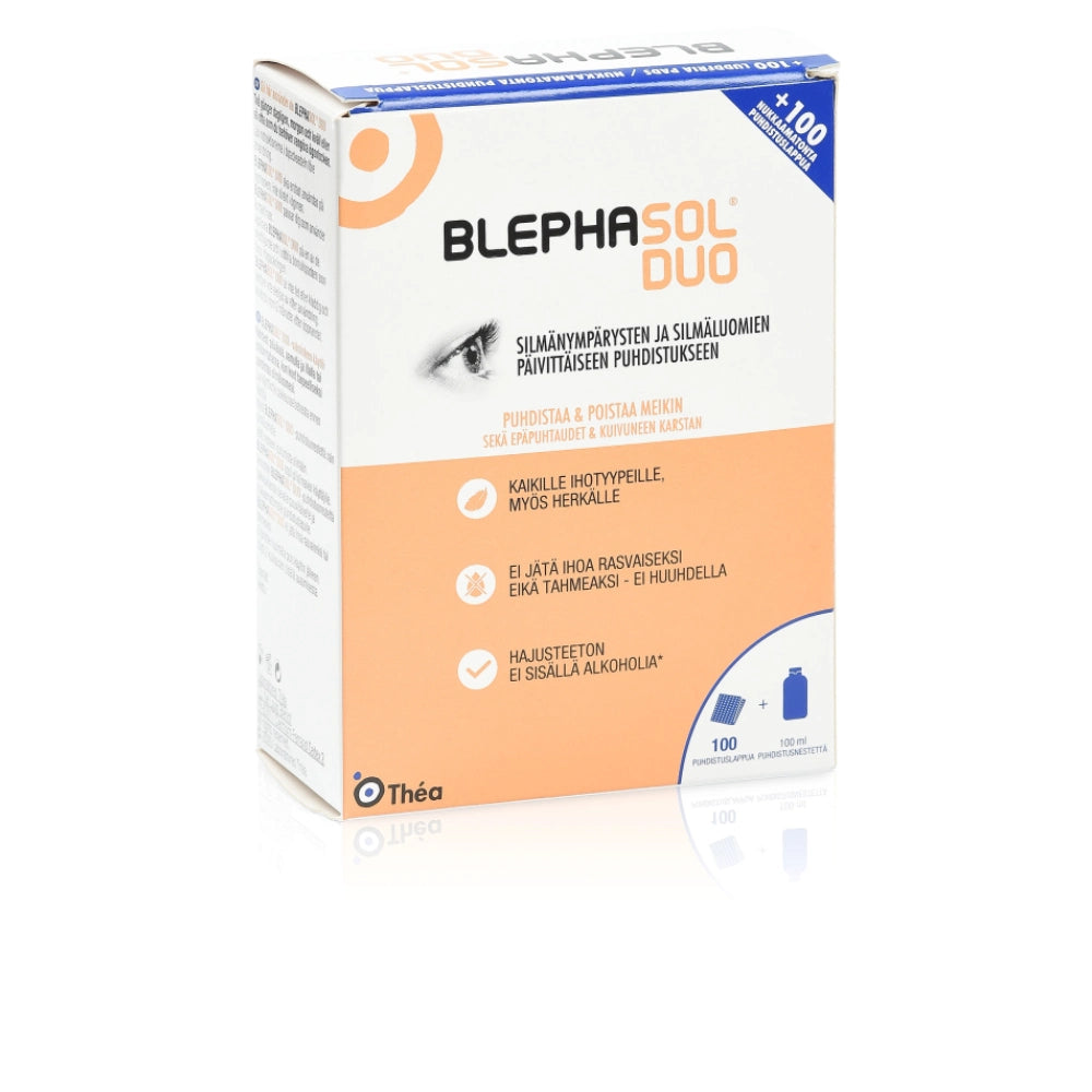 BLEPHASOL Duo puhdistusliuos + puhdistuslaput 100 ml
