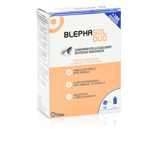 BLEPHASOL Duo puhdistusliuos + puhdistuslaput 100 ml