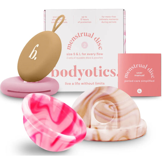 Bodyotics Kuukautislevyt Poistorenkaalla S &amp; L – Beige ja Pinkki (2 kpl)