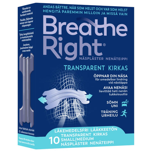 BREATHE RIGHT Nenäteippi kirkas S/M 10 kpl