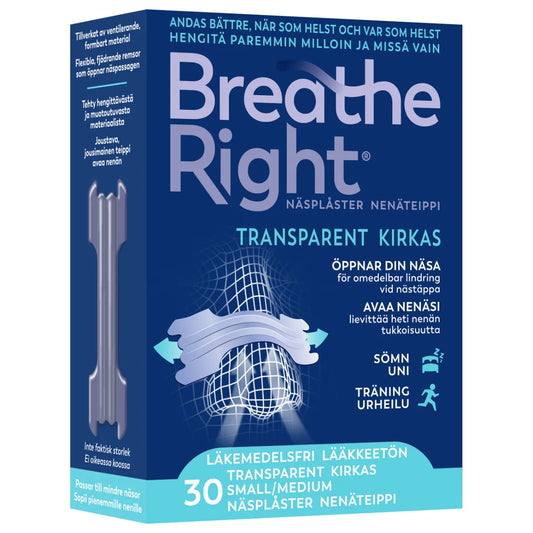 BREATHE RIGHT Nenäteippi kirkas S/M 30 kpl