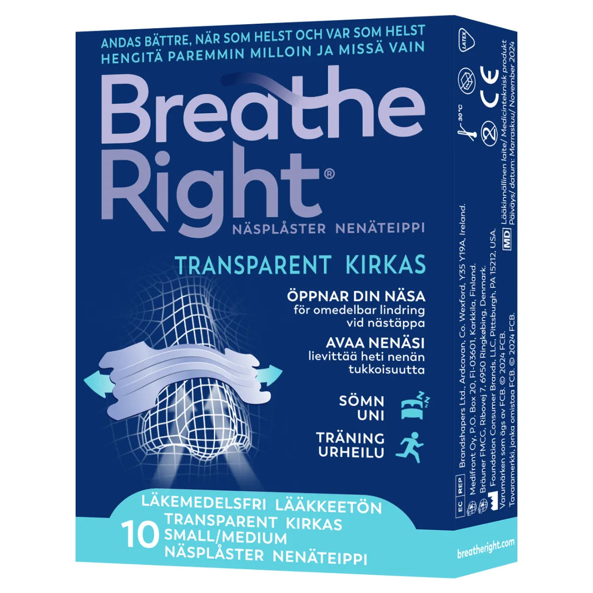 BREATHE RIGHT Nenäteippi kirkas S/M