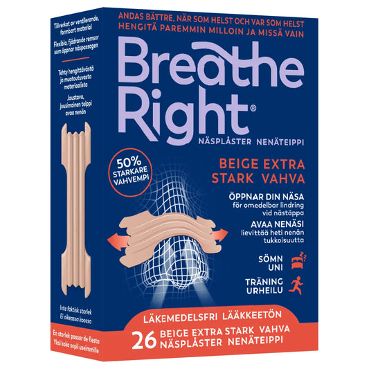 Breathe Right nenäteippi Beige Extra Vahva 26 kpl – avaa tukkoisen nenän heti