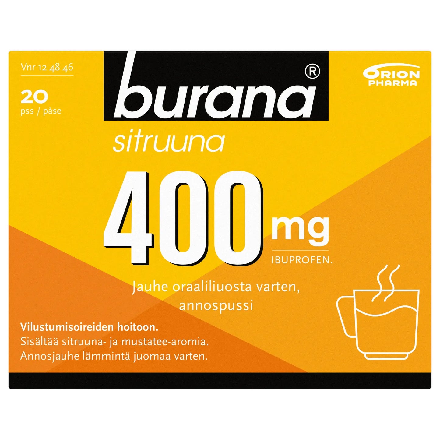 Burana Sitruuna 400 mg jauhe oraaliliuosta varten, annospussi