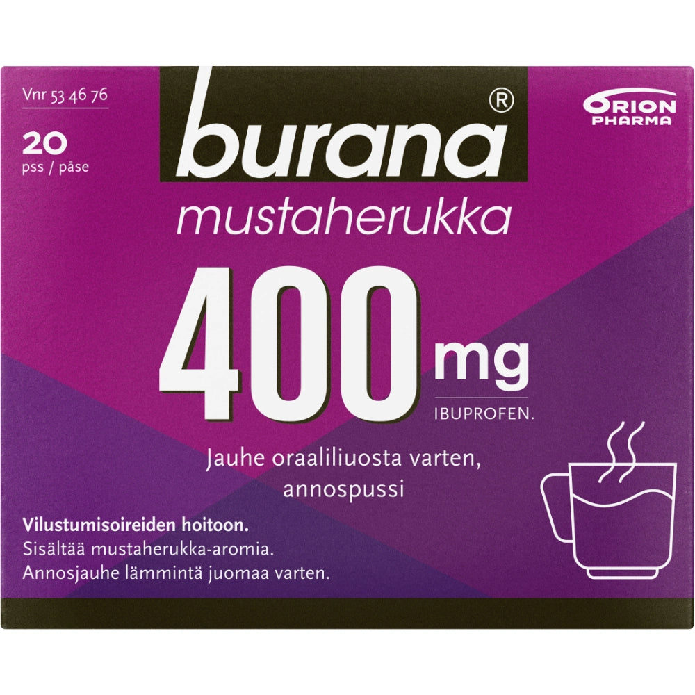 BURANA MUSTAHERUKKA 400 mg jauhe oraaliliuosta varten, annospussi 20 kpl