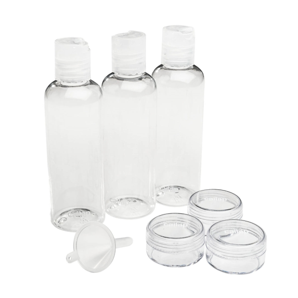 CAILAP Matkasetti täyttöpakkaukset 6 kpl sisältää myös suppilon pullojen täyttämiseen