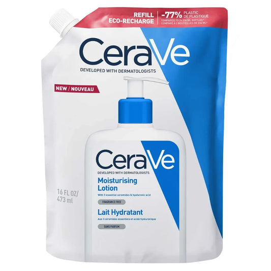 CeraVe Moisturising Lotion 473 ml täyttöpakkaus – kevyt kosteusemulsio muovia säästävässä täyttöpakkauksessa kuivalle ja erittäin kuivalle iholle