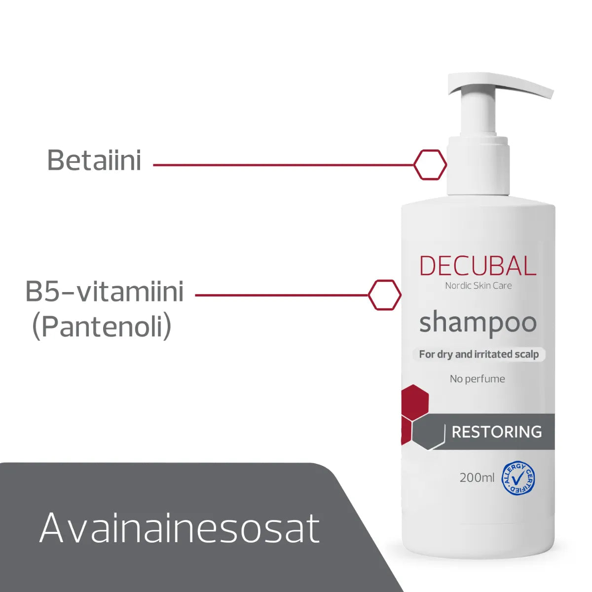 DECUBAL Mild Shampoo herkälle ja kuivalle hiuspohjalle 200 ml sisältää betaiinia ja B-vitamiinia