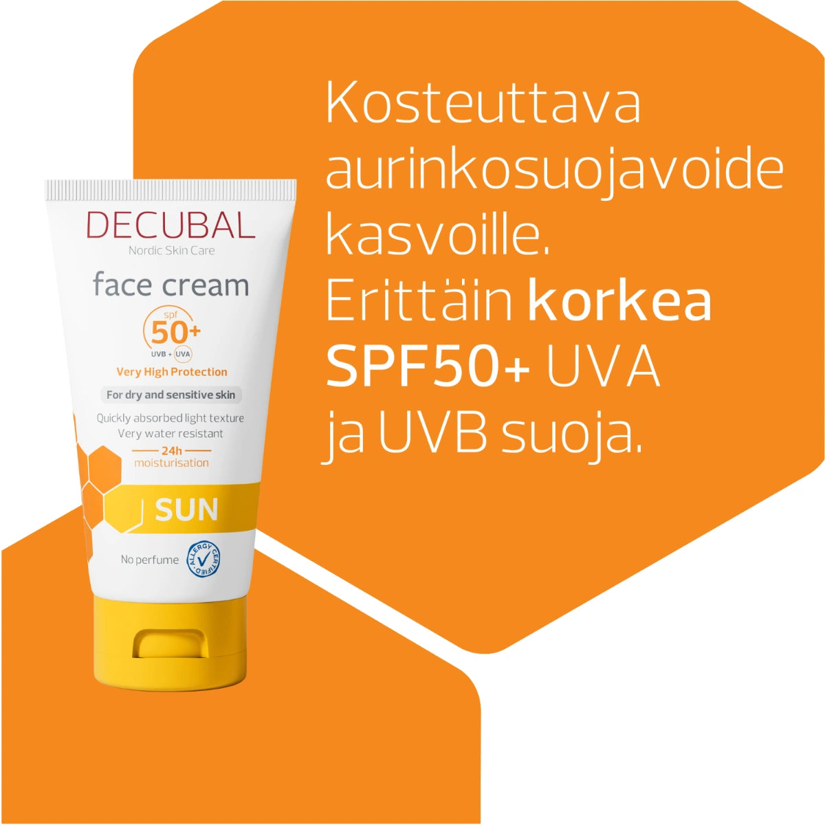 Decubal Sun Face Cream SPF 50 50 ml – hajusteeton aurinkosuojavoide herkälle iholle