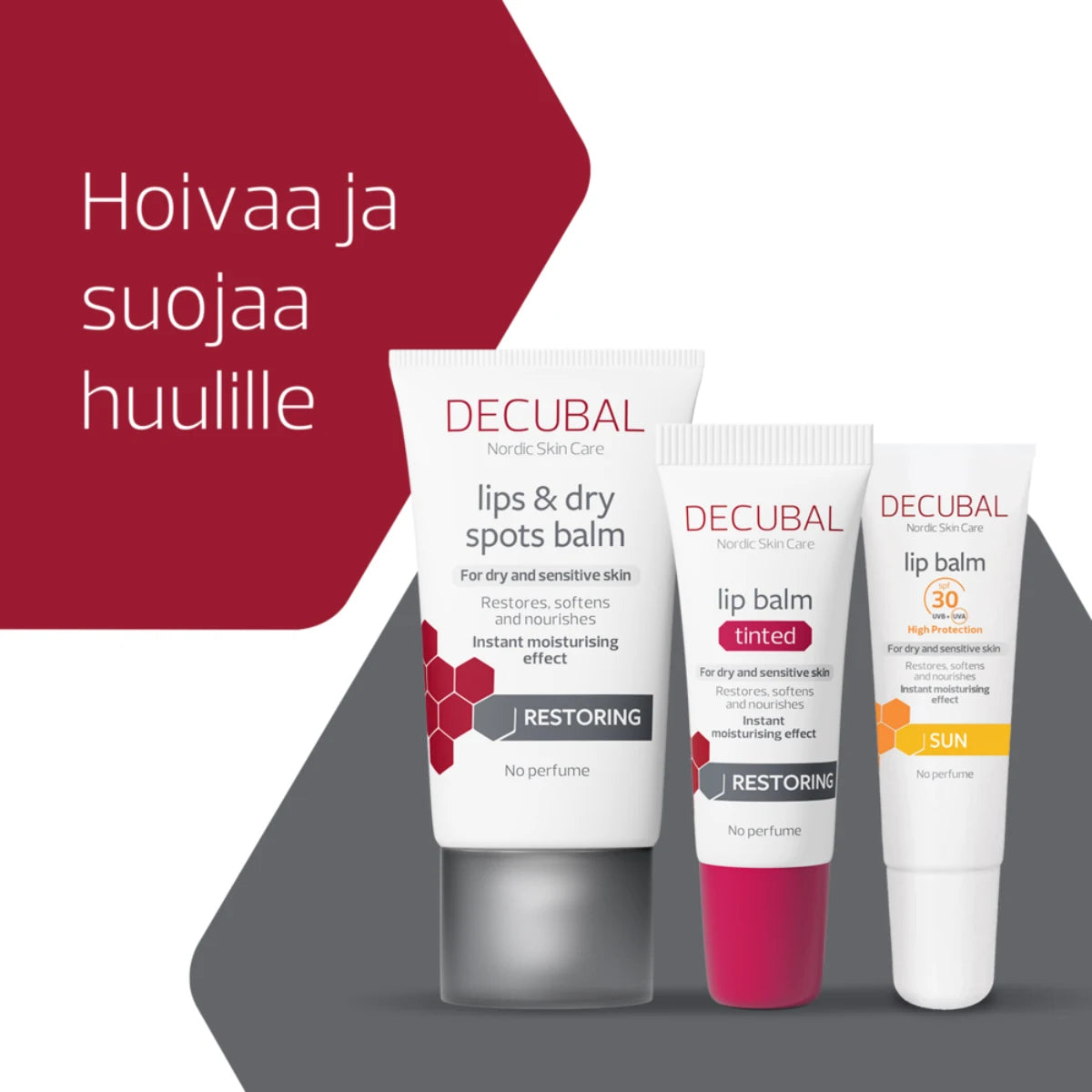Decubal huulivoiteet hoivaa ja suojaa huulia
