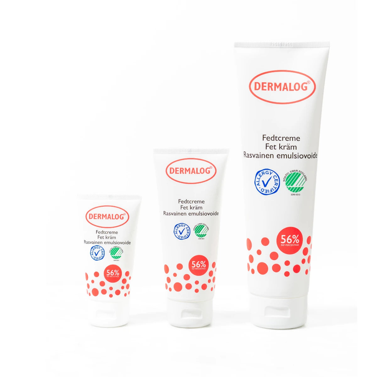 DERMALOG Rasvainen emulsiovoide saatavana kolmessa eri pakkauskoossa