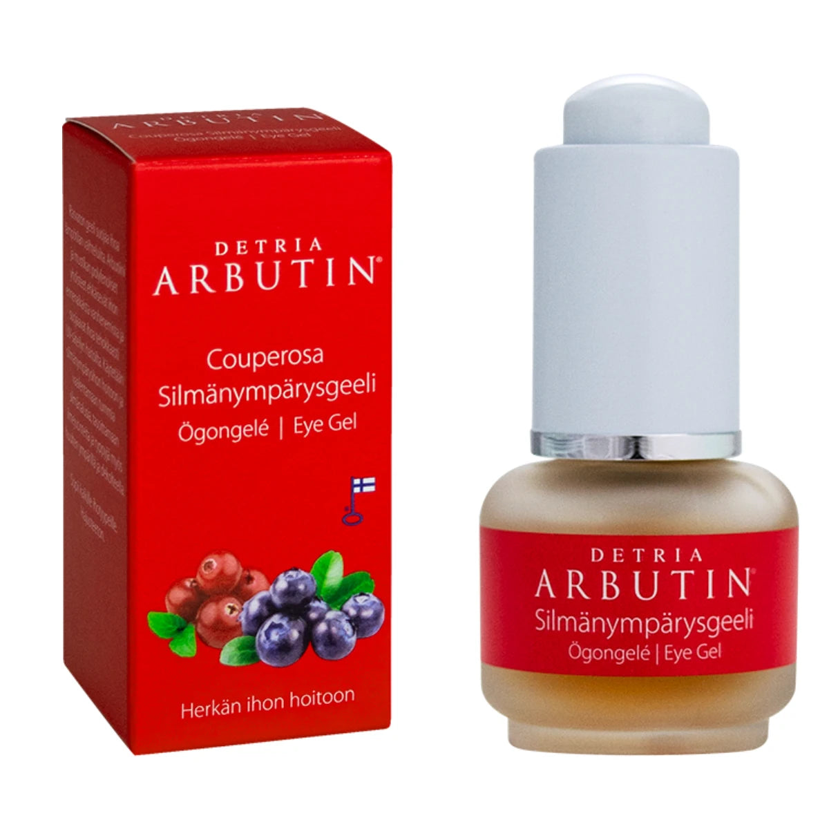 DETRIA Arbutin Couperosa Silmänympärysgeeli 14 ml vaalentaa tummia silmänalusia