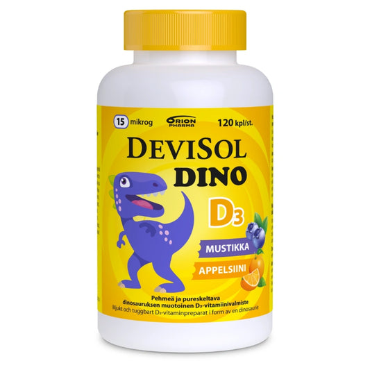 DEVISOL Dino 15 mikrog tabletti 120 kpl pehmeä dinosauruksen muotoinen D-vitamiinivalmiste