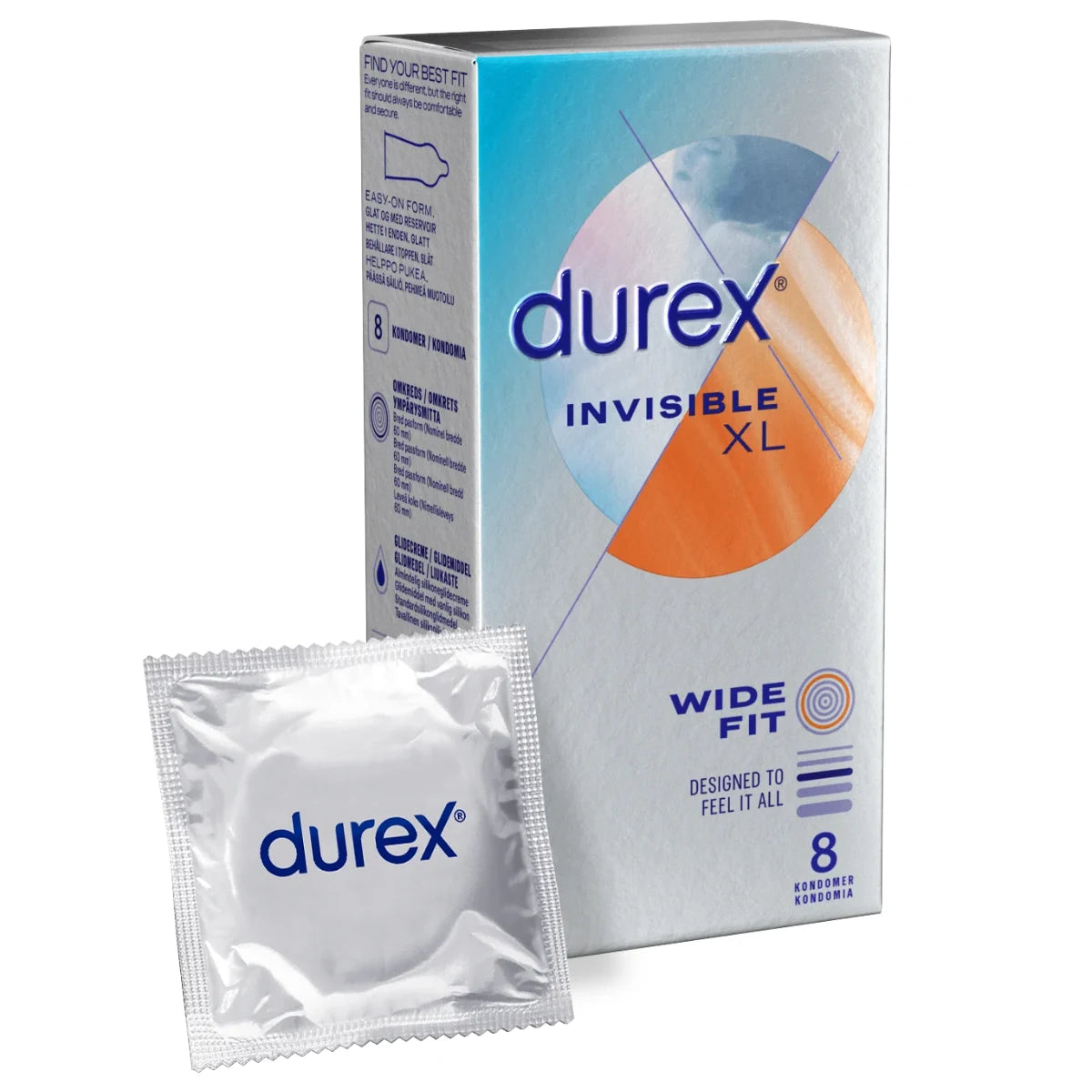 DUREX Invisible XL Wide Fit Kondomi 8 kpl suuri koko